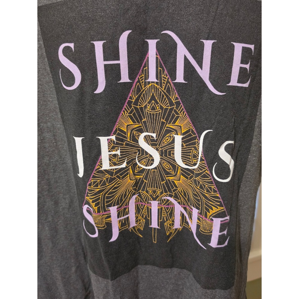 Gildan Mens 2XL Shine Jesus Shine Graphic Tee Charcoal Grey Heavy Cotton T-Shirt
